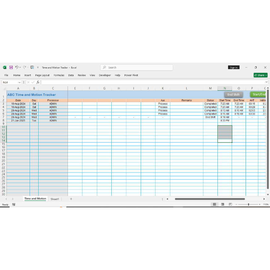 Time and Motion Tracker Excel VBA Macro Template